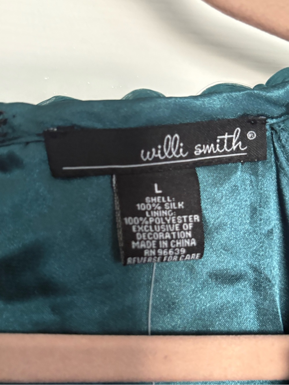 Willi Smith Teal Silk Ruffle Neck Cap-Sleeve Blouse - Picture 5 of 8